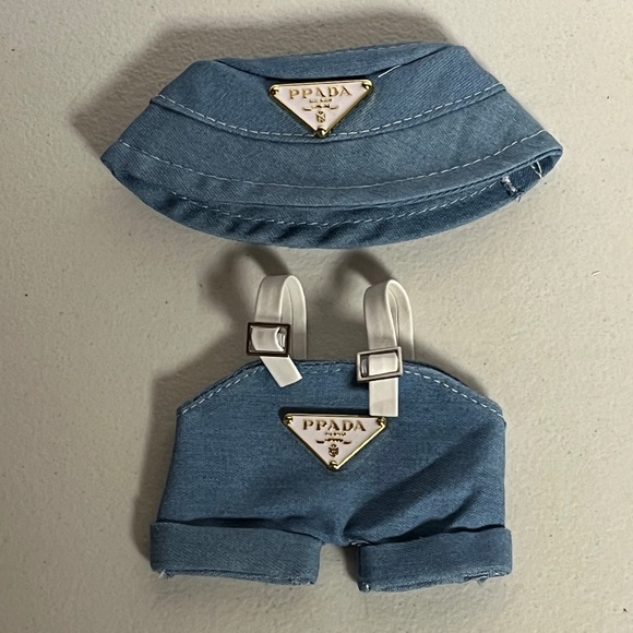 Labubu Designer Overalls Sneakers Bucket Hat 3 Piece Outfit Blue Suspenders Shoe - Picture 2 of 12
